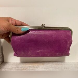 HOBO Lauren Double lock Rose Pink Distressed Leather Wallet Clutch